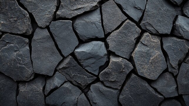 Dark volcanic stone texture with rugged black surface and subtle cracks, creating a rough, earthy effect on a plain background 
