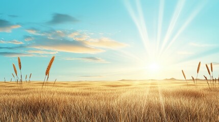 Sunrise Over Golden Wheat Field Landscape