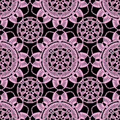 Pattern with crochet granny square with flowers wallpaper handmade decorative art design print	