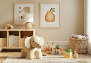 Wooden Elephant Toy in a Light and Playful Nursery