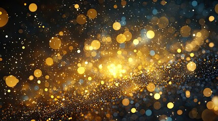 Fototapeta premium A stunning display of golden bokeh lights set against a dark background, perfect for creating a magical atmosphere or festive theme.