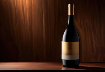 minimalist wine bottle presentation textured wooden surface featuring elegant lines natural varnish, artisan, sleek, design, modern, aesthetic, decor, glass