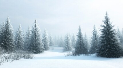 Beautiful snow-covered pine trees in a peaceful winter landscape. Ideal for seasonal, holiday, or outdoor adventure themes. 