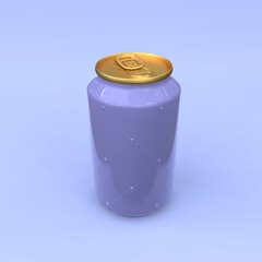 Aluminum glossy can on blue background. 3d illustration.