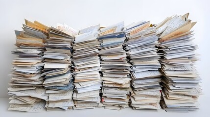 Vintage Correspondence: Stacks of typed letters, their edges yellowed, revealing forgotten love stories and business deals. 