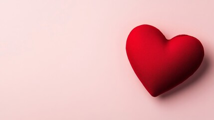 Minimalist Valentine's background with a single red heart in the corner and soft pink hues, leaving ample space for text 