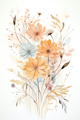 A vibrant floral illustration featuring blooming flowers in soft pastel hues, adding a touch of elegance and beauty to any design.