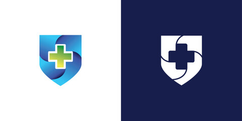 Fototapeta premium Medical Shield Logo Design. Health protection shield logo designs for medical clinic service.