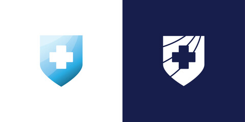 Medical Shield Logo Design. Health protection shield logo designs for medical clinic service.