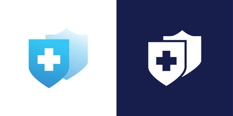 Obraz premium Medical Shield Logo Design. Health protection shield logo designs for medical clinic service.