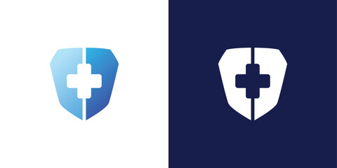 Obraz premium Medical Shield Logo Design. Health protection shield logo designs for medical clinic service.