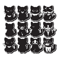 set of funny cartoon cats stickers