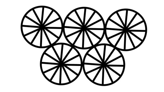 wheels rotating on white background animation video