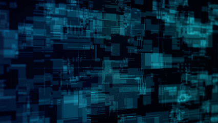 Abstract techno background. 3d technological composition. Information technology concept. Digital cyberspace with particles. 3d vector illustration.