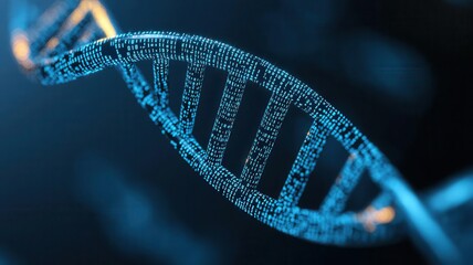 A DNA helix transforming into binary code, symbolizing the convergence of genetics and digital technology in biotech