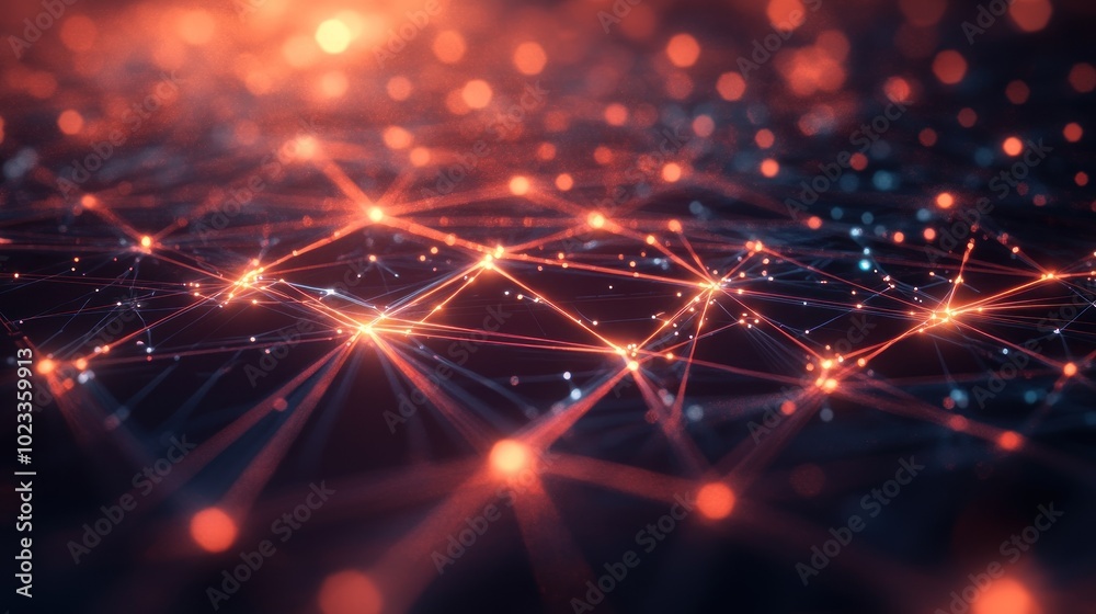 Poster a digital abstract representation of interconnected nodes and pathways, symbolizing networks.