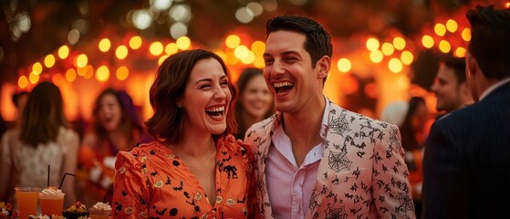 An evening Halloween party with orange lights