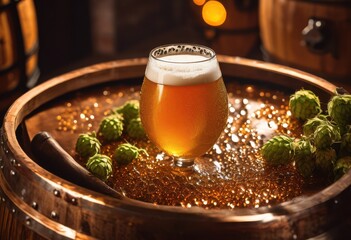 intricate close ups artisan craft beer showcasing unique ingredients enthusiasts connoisseurs, hops, barley, yeast, grains, ale, malt, breweries