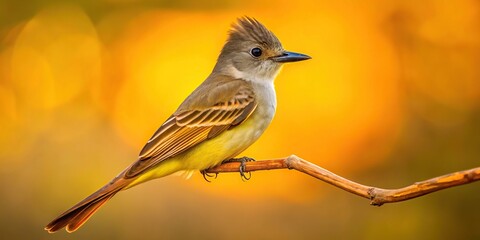Obraz premium Great Crested Flycatcher perched on a branch during golden hour