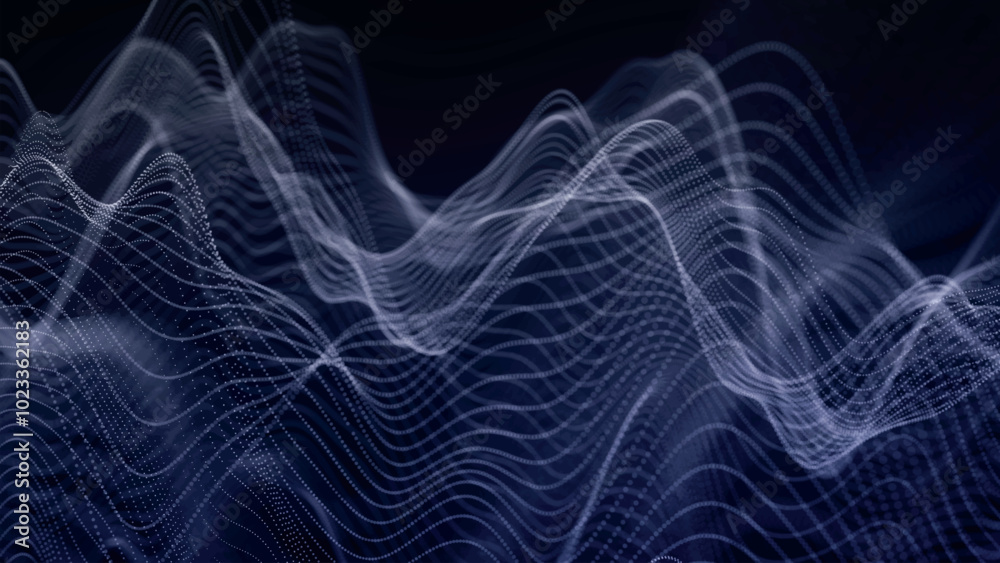Poster futuristic point wave of particles. visualization of sound waves. technology or science banner. abst