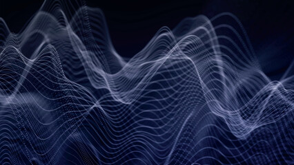 Futuristic point wave of particles. Visualization of sound waves. Technology or science banner. Abstract digital 3D wave. Vector illustration.