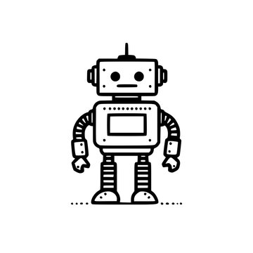 black and white robot standing clip art preview