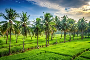 Obraz premium Green agricultural land with palm trees from a tilted angle