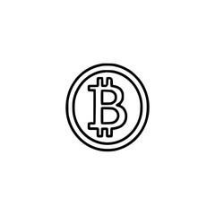 Obraz premium Minimalist black and white Bitcoin icon symbolizes cryptocurrency and digital finance in a simple, clean design.
