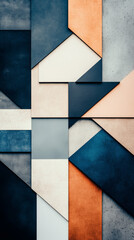 Abstract geometric design with textured panels in cool and warm tones.