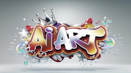 3D Vibrant Logo Design for "AI Art" with Dynamic Colors, Crown, and Magical Elements Generative aI