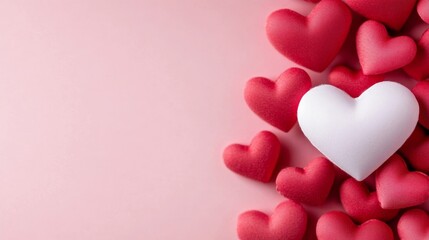 Obraz premium Subtle pink and white gradient background with delicate heart outlines, leaving the center empty for Valentine's day messages 