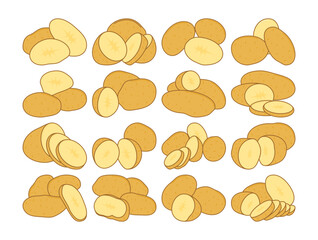 Raw Sliced Potatoes Collection Illustration