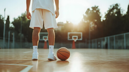 Naklejka premium Young Male Basketball Player in Action | Dynamic Sports Photography Capturing Athleticism and Passion
