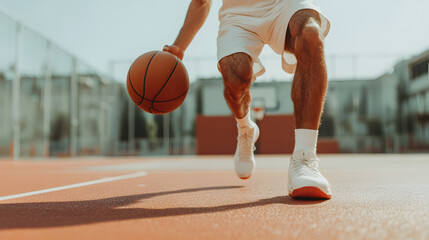 Naklejka premium Young Male Basketball Player in Action | Dynamic Sports Photography Capturing Athleticism and Passion