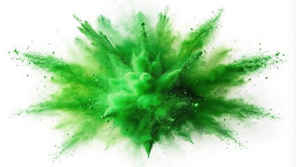 Green energy explosion with green powder on white background silhouette
