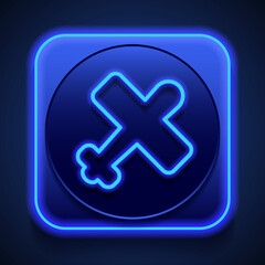 Fototapeta premium Aircraft simple icon, vector. Flat design. Blue neon style on button. With shadow