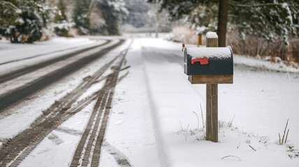 Mailbox in Winter Wonderland with a Calm Mood by a Snowy Road