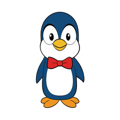 Cute Cartoon Penguin with Bow Tie Clipart.Penguin Clipart with Bow Tie Vector Design