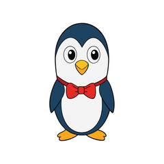 Cute Cartoon Penguin with Bow Tie Clipart.Penguin Clipart with Bow Tie Vector Design