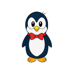 Cute Cartoon Penguin with Bow Tie Clipart.Penguin Clipart with Bow Tie Vector Design