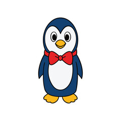 Cute Cartoon Penguin with Bow Tie Clipart.Penguin Clipart with Bow Tie Vector Design