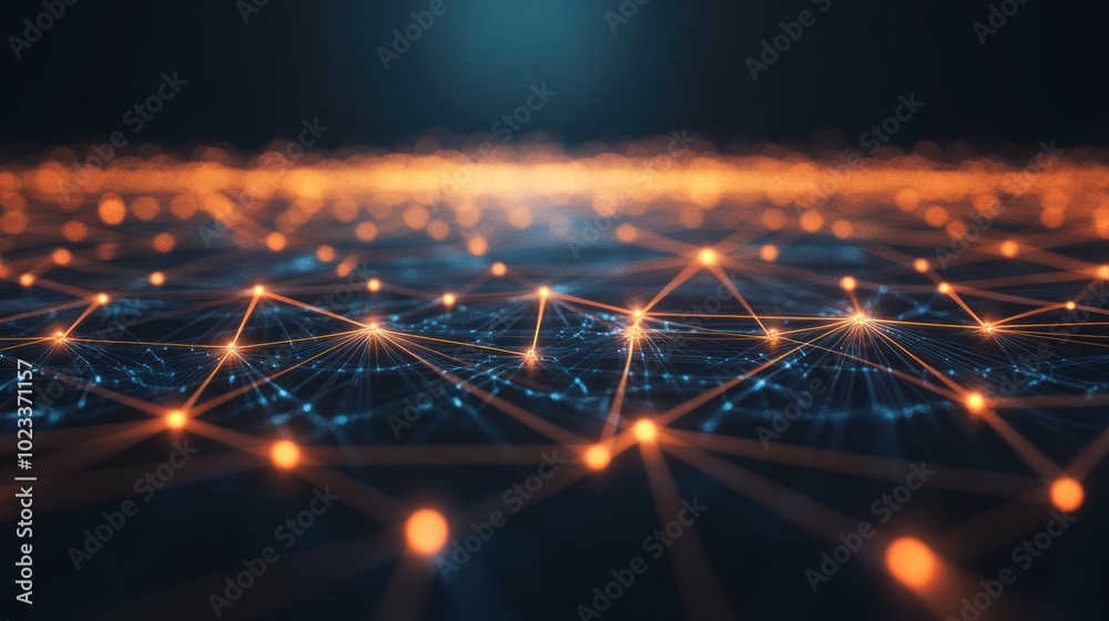 Poster abstract representation of interconnected networks with glowing nodes.