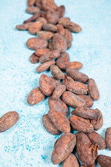 Raw cocoa beans in close-up