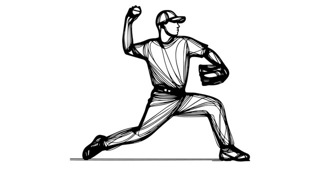 recommend clip art: baseball player throwing ball line art illustration