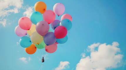 colorful, party, celebration, happy, fun, background, balloon, blue, together, sky, birthday, bunch, air, helium, holiday, bright, many, illustration, toy, float, inflate, string, floating, tied, carn