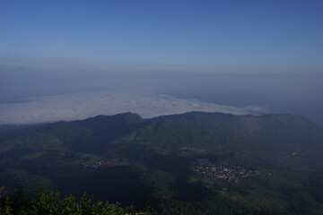 Aerial View of Mountain Range with Fog in the Valley