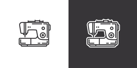 Obraz premium Sewing machine on white and black background. Original vector illustration in vintage style.