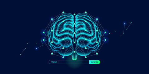 Illustration of abstract stream information. Generate image, video from prompt concept. Big data, technology, AI, data transfer, data flow, generative ai, large language model, AI prompt © Krot_Studio