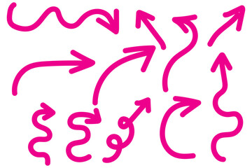 Obraz premium Thin curved arrows collection. Sketch arrows. Vector hand drawn arrows with curls, pointing different directions.