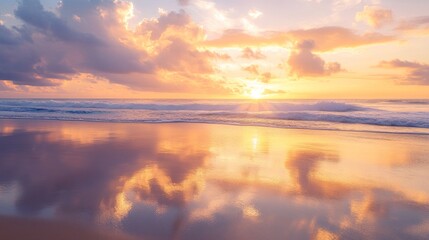 Dynamic Twilight Beach with Shimmering Reflections